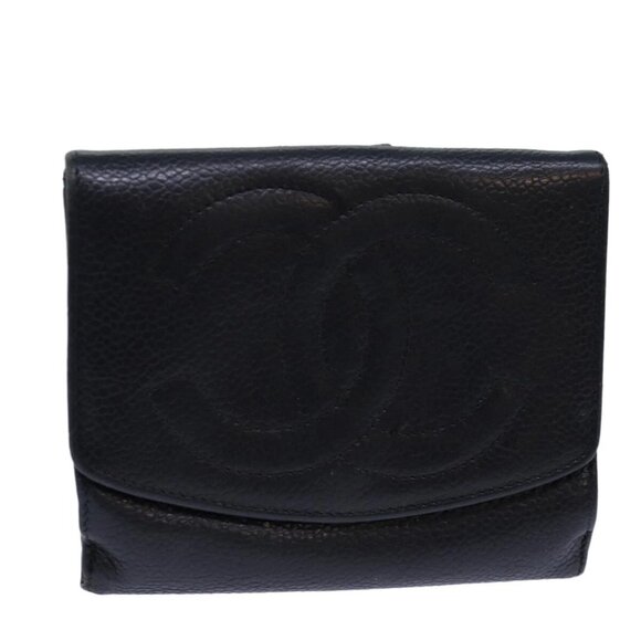 CHANEL COCO Mark Wallet Caviar Skin Black Gold CC - Picture 1 of 15